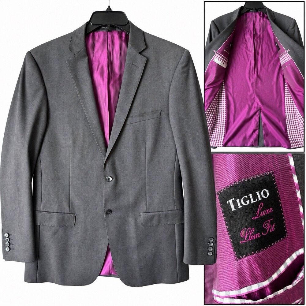 Tiglio Luxe Mens 44L Gray Super 150s Wool Blazer Sport Coat Italy Dandy Suit